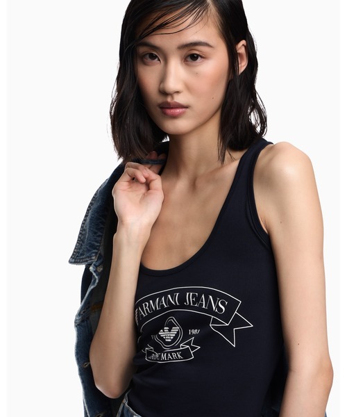 EMPORIO ARMANI（エンポリオアルマーニ）の「【エンポリオ アルマーニ】ARMANI JEANS プリント ジャージータンクトップ（タンクトップ・レディース・ネイビー/オフホワイト・MEDIUM/SMALL）」の8枚目の写真