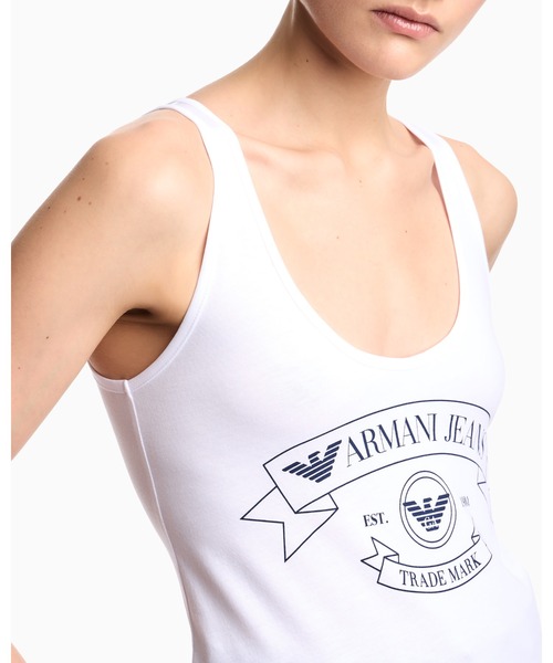 EMPORIO ARMANI（エンポリオアルマーニ）の「【エンポリオ アルマーニ】ARMANI JEANS プリント ジャージータンクトップ（タンクトップ・レディース・ネイビー/オフホワイト・MEDIUM/SMALL）」の4枚目の写真