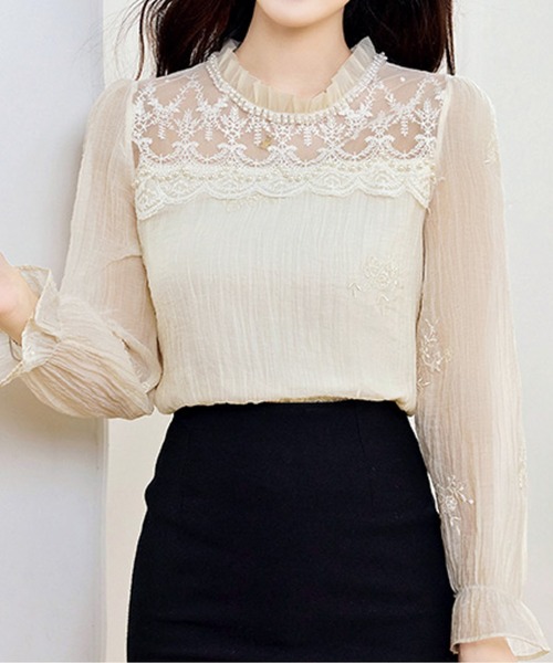 AMAJI（アマジ）の「パール衿シアーブラウス（シャツ/ブラウス・レディース・ホワイト・X-LARGE/LARGE/MEDIUM/SMALL）」の2枚目の写真