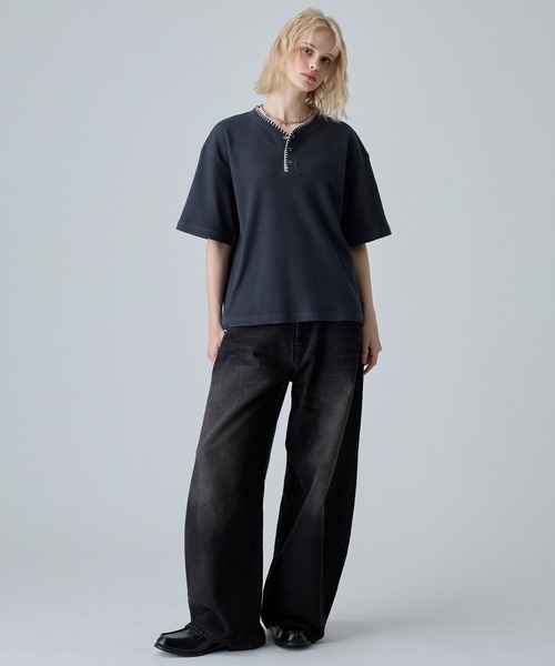 VELNUS(ベルナス)の「【VELNUS】Quick-Dry & Anti-Bacterial Deodorant Hand-Stitch V-Neck Waffle Henley Short-Sleeve T-Shirt/〈吸水速乾・抗菌防臭〉ハンドステッチVネックワッフルヘンリーネック半袖Tシャツ(Tシャツ/カットソー・メンズ・ネイビー/グレー・S/L/M)」の7枚目の写真