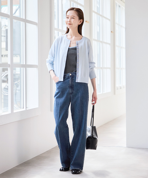 U by SPICK&SPAN（ユーバイスピックアンドスパン）の「ウォッシャブルドットボタンニットカーディガン（カーディガン/ボレロ・レディース・ホワイト/ブラウン/サックスブルー・FREE）」の9枚目の写真