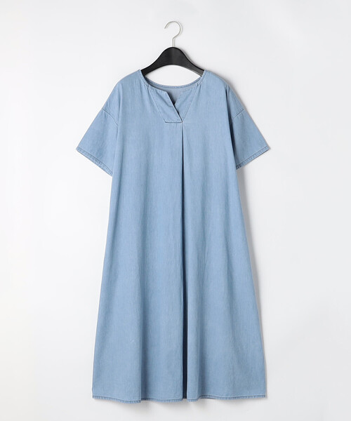 ONIGIRI（オニギリ）の「デニム 半袖アッパッパ（ワンピース・レディース・ブルー/サックスブルー・MEDIUM/LARGE）」の2枚目の写真