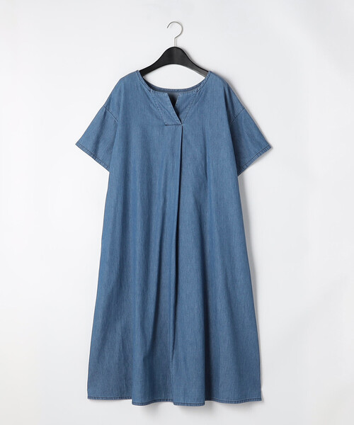 ONIGIRI（オニギリ）の「デニム 半袖アッパッパ（ワンピース・レディース・ブルー/サックスブルー・MEDIUM/LARGE）」の4枚目の写真