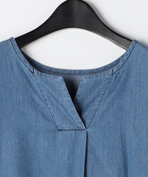 ONIGIRI（オニギリ）の「デニム 半袖アッパッパ（ワンピース・レディース・ブルー/サックスブルー・MEDIUM/LARGE）」の6枚目の写真