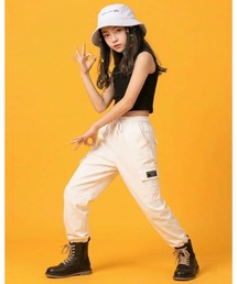 CHEER（チアー）の「キッズ ダンス 衣装 2点セット ショート丈 ノースリーブ Tシャツ カーゴ パンツ セット（Tシャツ/カットソー）」