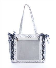 clear（クリア）の「レースアップドット柄A4トートバッグ［推し活/ドット柄/クリアポケット付き］（トートバッグ）」