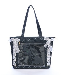 clear（クリア）の「レースアップドット柄A4トートバッグ［推し活/ドット柄/クリアポケット付き］（トートバッグ）」