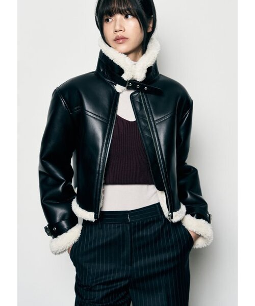 LEATHERY（レザリー）の「オブリークオーバーサイズレザームートンジャケット[ブラック]（ムートンコート・レディース・その他・FREE）」の5枚目の写真