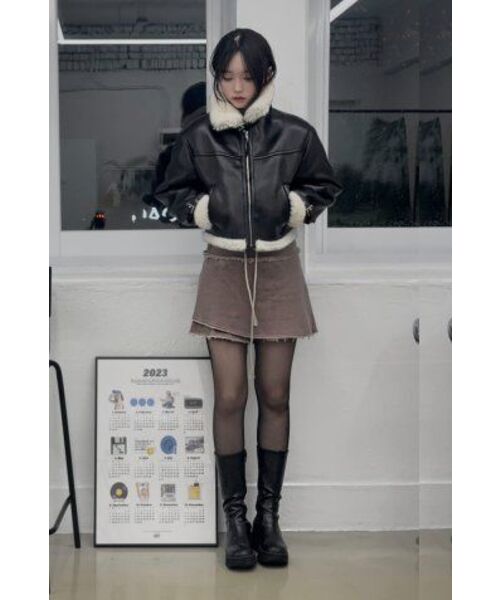 LEATHERY（レザリー）の「オブリークオーバーサイズレザームートンジャケット[ブラック]（ムートンコート・レディース・その他・FREE）」の14枚目の写真