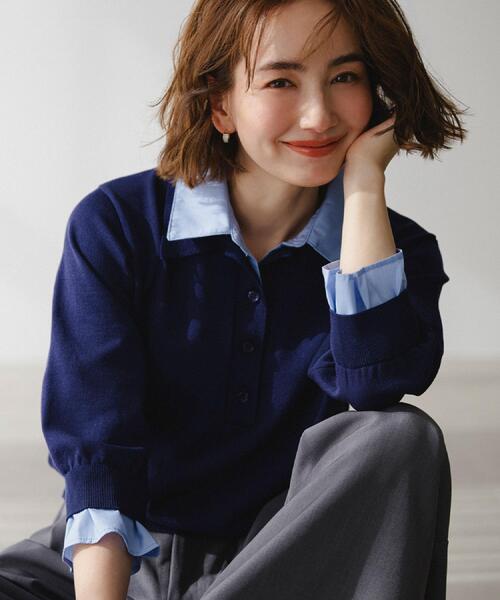 OPAQUE.CLIP(オペークドットクリップ)の「シャツレイヤード風ポロニット【洗濯機OK】(ニット/セーター・レディース・パープル/ネイビー/グレー/ブラック・40/38/42)」の5枚目の写真