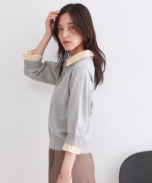 OPAQUE.CLIP(オペークドットクリップ)の「シャツレイヤード風ポロニット【洗濯機OK】(ニット/セーター・レディース・パープル/ネイビー/グレー/ブラック・40/38/42)」の8枚目の写真