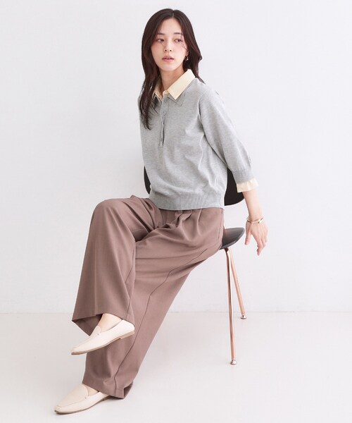 OPAQUE.CLIP(オペークドットクリップ)の「シャツレイヤード風ポロニット【洗濯機OK】(ニット/セーター・レディース・パープル/ネイビー/グレー/ブラック・40/38/42)」の10枚目の写真