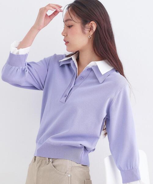 OPAQUE.CLIP(オペークドットクリップ)の「シャツレイヤード風ポロニット【洗濯機OK】(ニット/セーター・レディース・パープル/ネイビー/グレー/ブラック・40/38/42)」の16枚目の写真