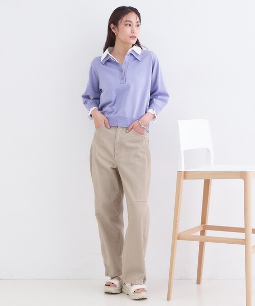 OPAQUE.CLIP(オペークドットクリップ)の「シャツレイヤード風ポロニット【洗濯機OK】(ニット/セーター・レディース・パープル/ネイビー/グレー/ブラック・40/38/42)」の17枚目の写真