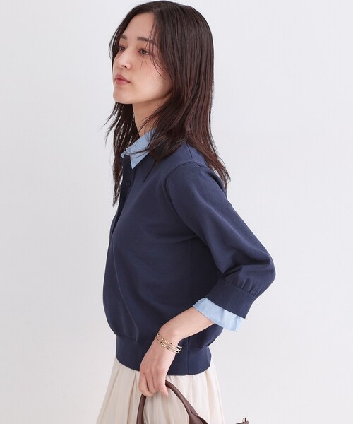 OPAQUE.CLIP(オペークドットクリップ)の「シャツレイヤード風ポロニット【洗濯機OK】(ニット/セーター・レディース・パープル/ネイビー/グレー/ブラック・40/38/42)」の20枚目の写真