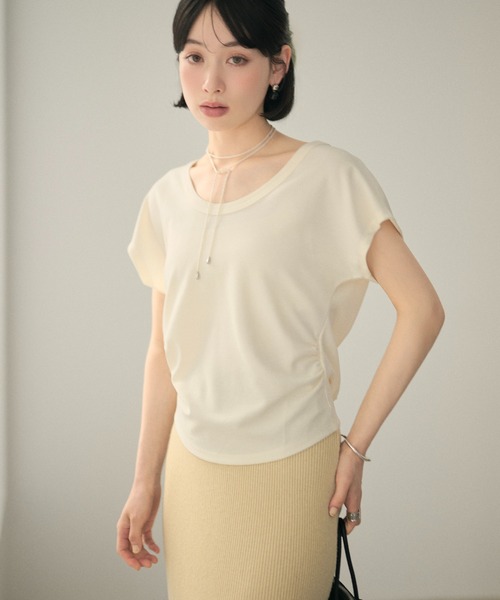 LAULEN（ローレン）の「back ribbon french sleeve tops /バックリボンフレンチスリーブトップス（Tシャツ/カットソー・レディース・アイボリー/ブラック・FREE）」の7枚目の写真
