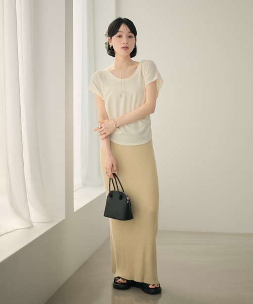 LAULEN（ローレン）の「back ribbon french sleeve tops /バックリボンフレンチスリーブトップス（Tシャツ/カットソー・レディース・アイボリー/ブラック・FREE）」の8枚目の写真