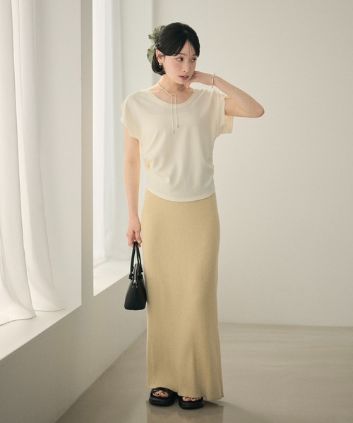 LAULEN（ローレン）の「back ribbon french sleeve tops /バックリボンフレンチスリーブトップス（Tシャツ/カットソー・レディース・アイボリー/ブラック・FREE）」の14枚目の写真