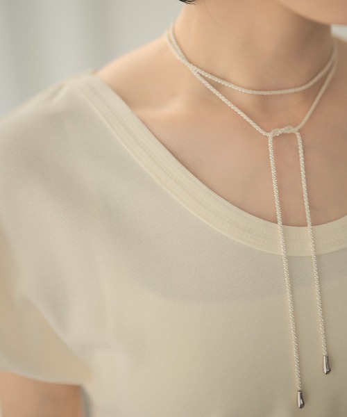 LAULEN（ローレン）の「back ribbon french sleeve tops /バックリボンフレンチスリーブトップス（Tシャツ/カットソー・レディース・アイボリー/ブラック・FREE）」の16枚目の写真