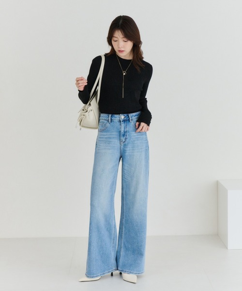MISCH MASCH（ミッシュマッシュ）の「2026春夏新作 一部店舗限定 ラインストーンデザインデニムパンツ（デニムパンツ・レディース・ブルー・M/S）」の21枚目の写真