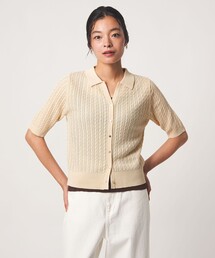 ケーブル スキッパー ポロカーディガン 5分袖 ‐ウォッシャブル‐＜A DAY IN THE LIFE＞