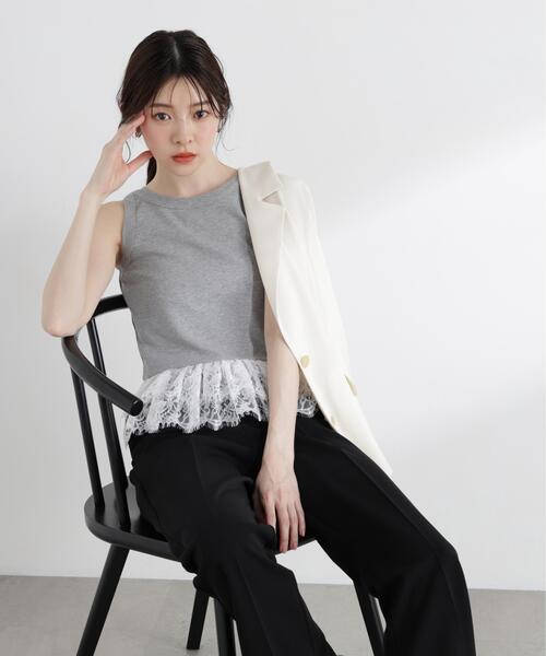 PROPORTION BODY DRESSING(プロポーションボディドレッシング)の「【中川紅葉さん着用】<a>レースペプラムタンク / 1216169502(Tシャツ/カットソー・レディース・ホワイト/グレー系その他/ネイビー・FREE)」の2枚目の写真