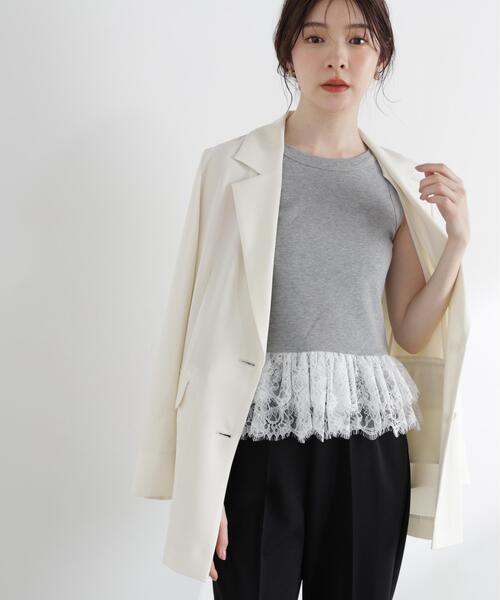 PROPORTION BODY DRESSING(プロポーションボディドレッシング)の「【中川紅葉さん着用】<a>レースペプラムタンク / 1216169502(Tシャツ/カットソー・レディース・ホワイト/グレー系その他/ネイビー・FREE)」の4枚目の写真