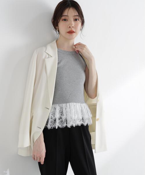 PROPORTION BODY DRESSING(プロポーションボディドレッシング)の「【中川紅葉さん着用】<a>レースペプラムタンク / 1216169502(Tシャツ/カットソー・レディース・ホワイト/グレー系その他/ネイビー・FREE)」の8枚目の写真