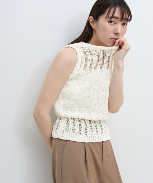 select MOCA(セレクトモカ)の「ミックス編みサマーニットベスト(ベスト・レディース・ベージュ/オフホワイト/ブラック・FREE)」の8枚目の写真