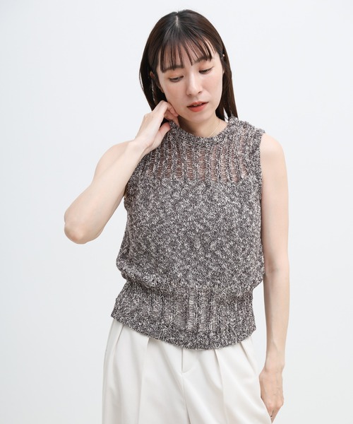 select MOCA(セレクトモカ)の「ミックス編みサマーニットベスト(ベスト・レディース・ベージュ/オフホワイト/ブラック・FREE)」の15枚目の写真