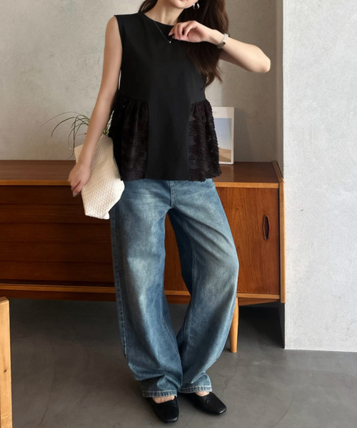 Eclat one（エクラワン）の「【Eclat one】サイドレース切り替え ペプラム カットソー トップス（Tシャツ/カットソー・レディース・アイボリー/モカ/ブラック・M）」の13枚目の写真