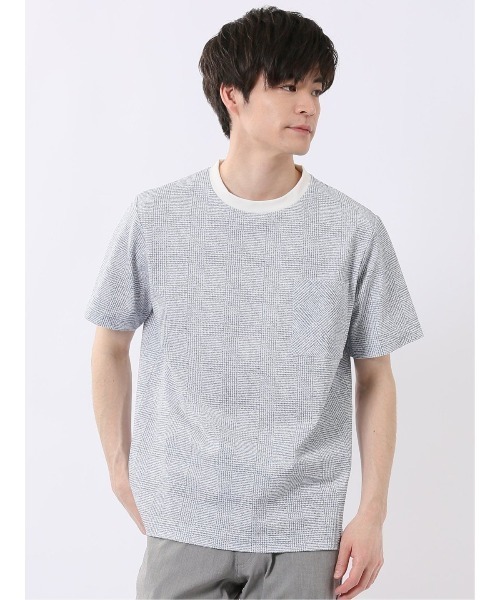 m.f.editorial（エムエフエディトリアル）の「【ストレッチ プリントＴ】m.f.エディトリアル メンズ チェック クルーネック 半袖 Tシャツ（Tシャツ/カットソー・メンズ・ネイビー/ライトグレー・MEDIUM/LARGE/X-LARGE）」の2枚目の写真