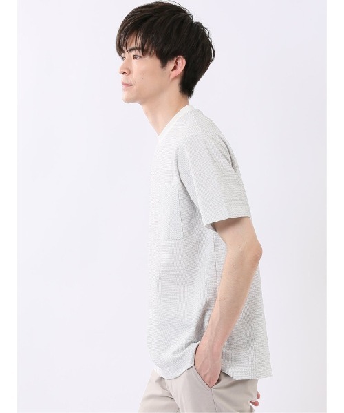 m.f.editorial（エムエフエディトリアル）の「【ストレッチ プリントＴ】m.f.エディトリアル メンズ チェック クルーネック 半袖 Tシャツ（Tシャツ/カットソー・メンズ・ネイビー/ライトグレー・MEDIUM/LARGE/X-LARGE）」の4枚目の写真
