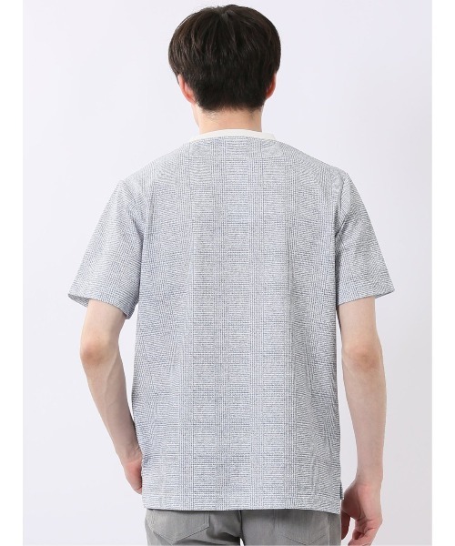 m.f.editorial（エムエフエディトリアル）の「【ストレッチ プリントＴ】m.f.エディトリアル メンズ チェック クルーネック 半袖 Tシャツ（Tシャツ/カットソー・メンズ・ネイビー/ライトグレー・MEDIUM/LARGE/X-LARGE）」の16枚目の写真