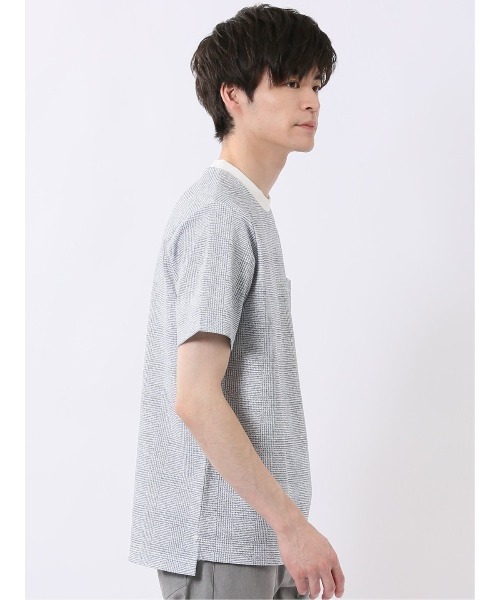 m.f.editorial（エムエフエディトリアル）の「【ストレッチ プリントＴ】m.f.エディトリアル メンズ チェック クルーネック 半袖 Tシャツ（Tシャツ/カットソー・メンズ・ネイビー/ライトグレー・MEDIUM/LARGE/X-LARGE）」の17枚目の写真