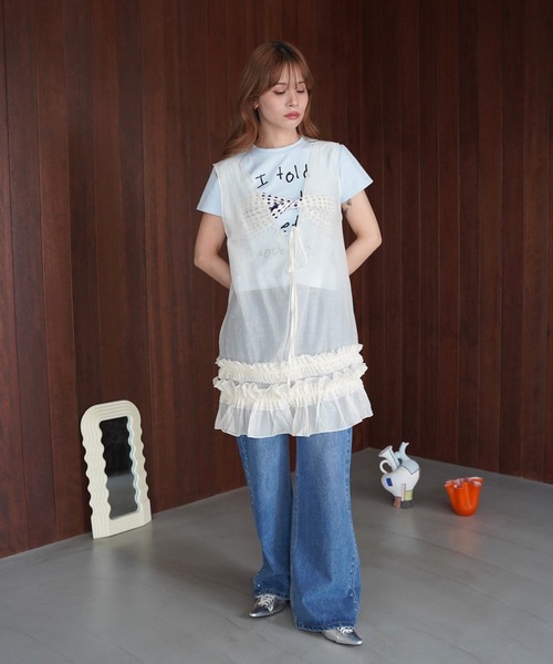 SANSeLF(サンセルフ)の「【SANSeLF】フロントリボンシアーフリルトップス saw26s078(その他トップス・レディース・アイボリー・FREE)」の2枚目の写真