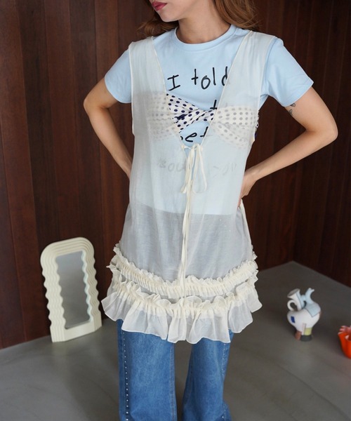 SANSeLF(サンセルフ)の「【SANSeLF】フロントリボンシアーフリルトップス saw26s078(その他トップス・レディース・アイボリー・FREE)」の3枚目の写真