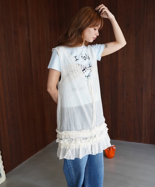 SANSeLF(サンセルフ)の「【SANSeLF】フロントリボンシアーフリルトップス saw26s078(その他トップス・レディース・アイボリー・FREE)」の4枚目の写真
