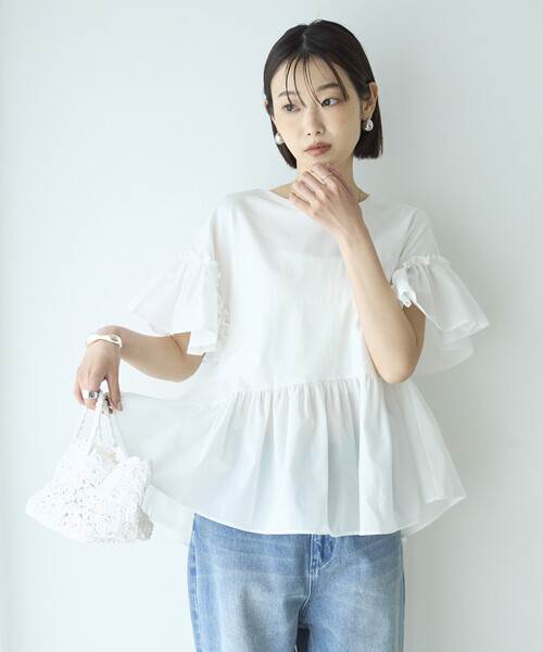 Firsthand(ファーストハンド)の「Firsthand/ファーストハンド オーガニックコットン フリルスリーブ Tシャツ(Tシャツ/カットソー・レディース・ブラック/ピンク/ホワイト・FREE)」の1枚目の写真