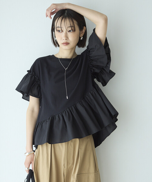 Firsthand(ファーストハンド)の「Firsthand/ファーストハンド オーガニックコットン フリルスリーブ Tシャツ(Tシャツ/カットソー・レディース・ブラック/ピンク/ホワイト・FREE)」の2枚目の写真