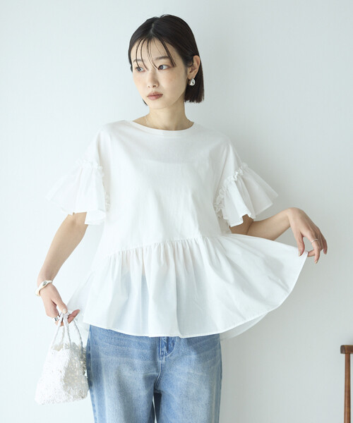 Firsthand(ファーストハンド)の「Firsthand/ファーストハンド オーガニックコットン フリルスリーブ Tシャツ(Tシャツ/カットソー・レディース・ブラック/ピンク/ホワイト・FREE)」の4枚目の写真