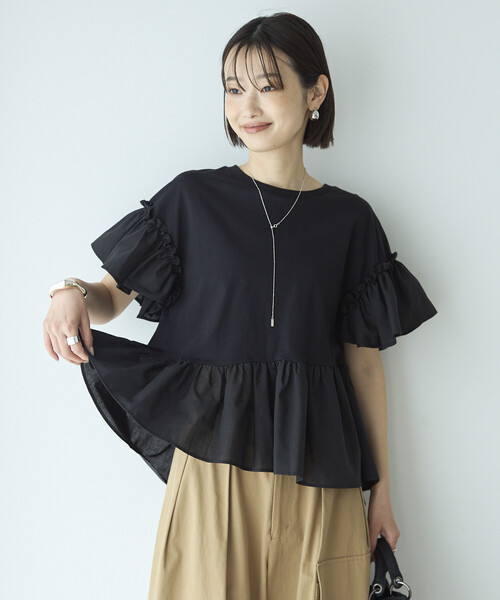 Firsthand(ファーストハンド)の「Firsthand/ファーストハンド オーガニックコットン フリルスリーブ Tシャツ(Tシャツ/カットソー・レディース・ブラック/ピンク/ホワイト・FREE)」の8枚目の写真