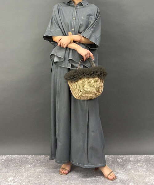 NICOLE white（ニコルホワイト）の「【WEB限定】フリルバッグ（かごバッグ・レディース・オフホワイト/ダークブラウン・FREE）」の5枚目の写真