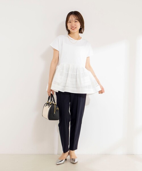 NOLLEY’S(ノーリーズ)の「ウォッシャブル布帛切り替えプルオーバー(Tシャツ/カットソー・レディース・オフホワイト/インディゴブルー/ブラック・FREE)」の4枚目の写真