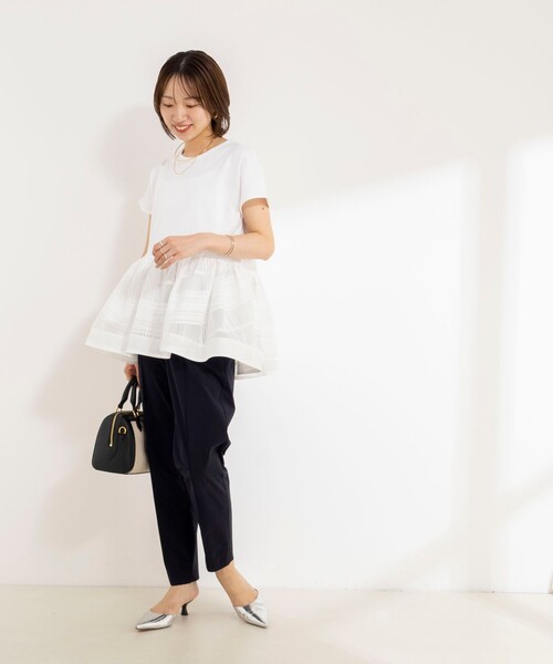 NOLLEY’S(ノーリーズ)の「ウォッシャブル布帛切り替えプルオーバー(Tシャツ/カットソー・レディース・オフホワイト/インディゴブルー/ブラック・FREE)」の5枚目の写真