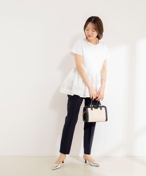 NOLLEY’S(ノーリーズ)の「ウォッシャブル布帛切り替えプルオーバー(Tシャツ/カットソー・レディース・オフホワイト/インディゴブルー/ブラック・FREE)」の7枚目の写真