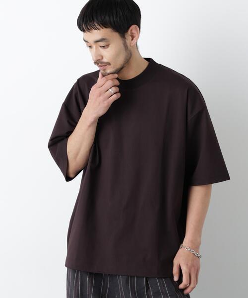 NANO universe(ナノユニバース)の「「モダンコンフォート」ハイゲージシルケットワイドモックネック(Tシャツ/カットソー・メンズ・ブラック/ブルーグレー/ホワイト/ダークブラウン・L/S/M)」の1枚目の写真