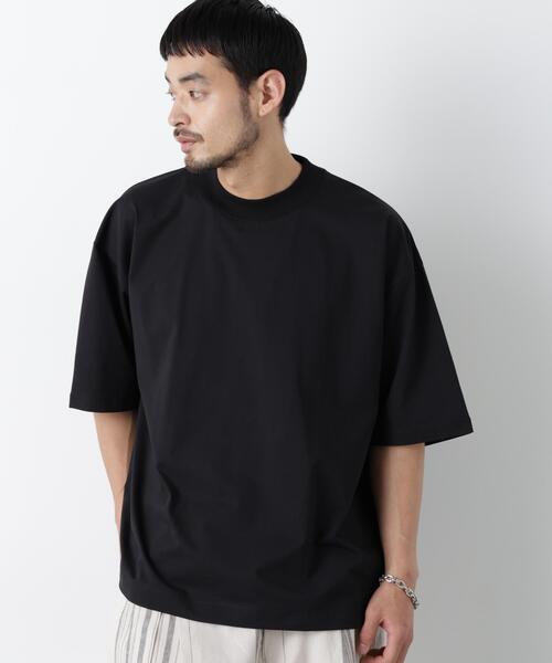 NANO universe(ナノユニバース)の「「モダンコンフォート」ハイゲージシルケットワイドモックネック(Tシャツ/カットソー・メンズ・ブラック/ブルーグレー/ホワイト/ダークブラウン・L/S/M)」の6枚目の写真