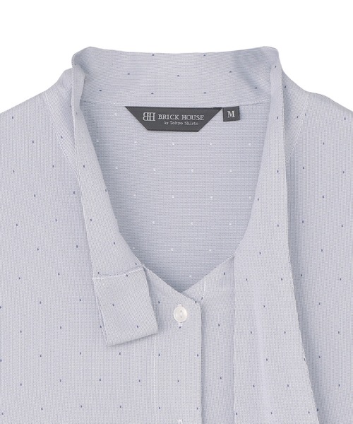 TOKYO SHIRTS（トウキョウシャツ）の「【吸水速乾】【COFREX】ループボウタイ ブラウス 五分袖 レディースデザインシャツ（シャツ/ブラウス・レディース・ブルー・S/M/L/LL）」の4枚目の写真