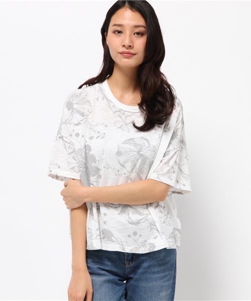 OUTLET（アウトレット）の「【Discoat】TCスラブ発泡花柄P/O（Tシャツ/カットソー・レディース・グレー/オフホワイト・LARGE/MEDIUM）」の2枚目の写真
